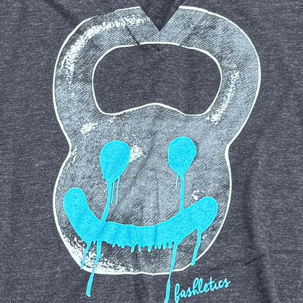 Gray Short Sleeve Tee with Blue Kettlebell Graphic - Picture 3 of 4